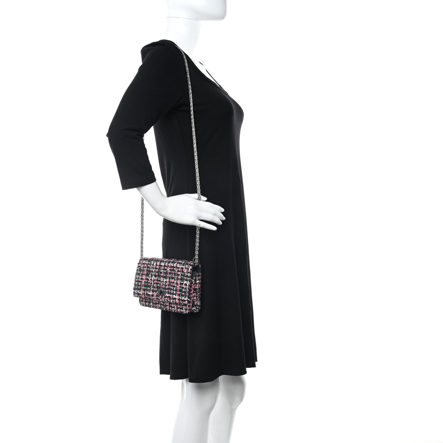 Tweed Quilted Reissue Wallet On Chain WOC Pink Multicolor