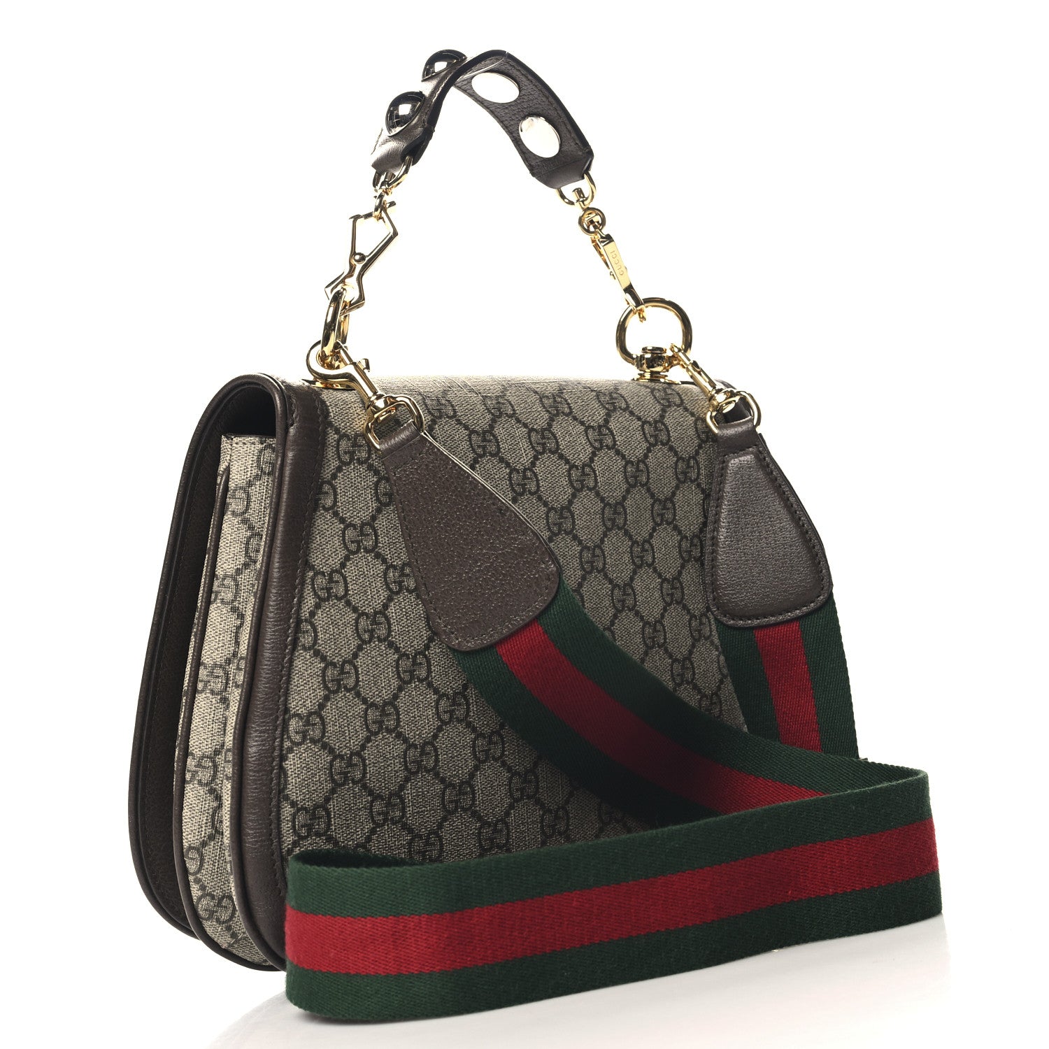 Gucci GG Supreme Monogram Textured Dollar Calfskin Web Medium Blondie Top Handle Shoulder Flap Bag Beige Ebony New Acero 3 of 10