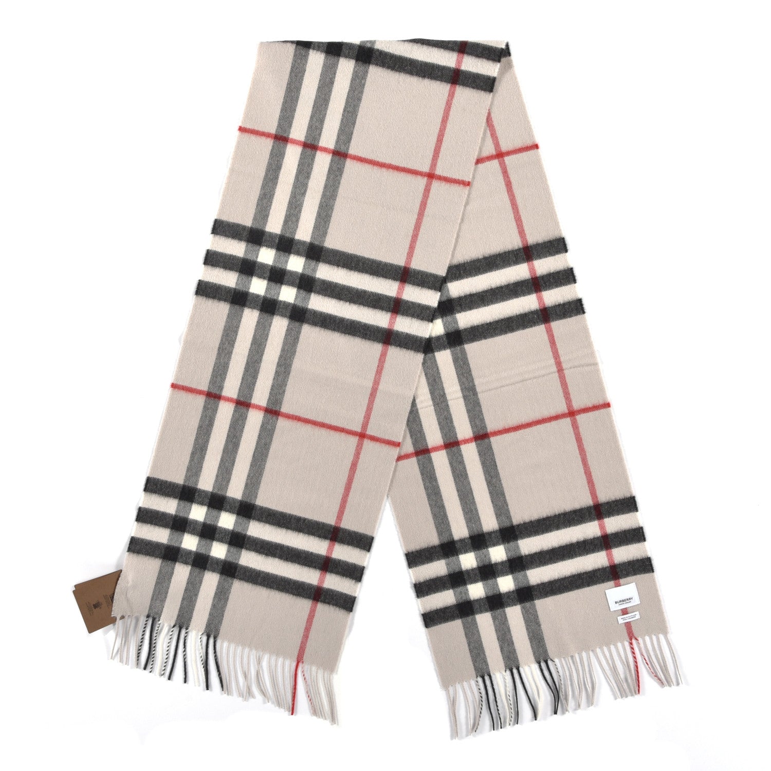 Burberry Cashmere Giant Icon Check Fringe Scarf Stone Check 1 of 4
