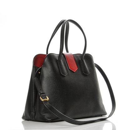 Prada Saffiano Cuir Bi-Color Double Handle Tote Black Fuoco 3 of 8