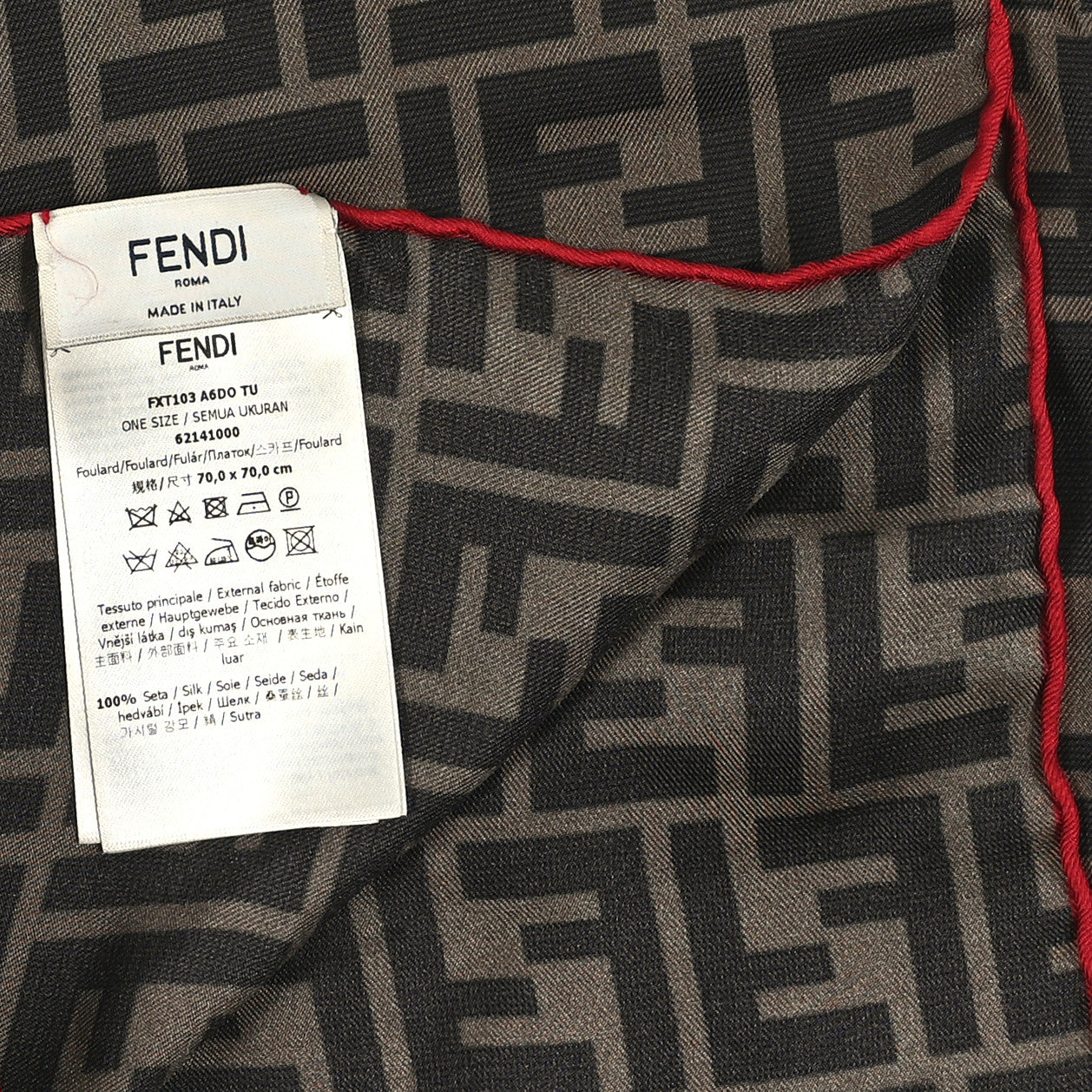 Silk FF Scarf Brown Black Red