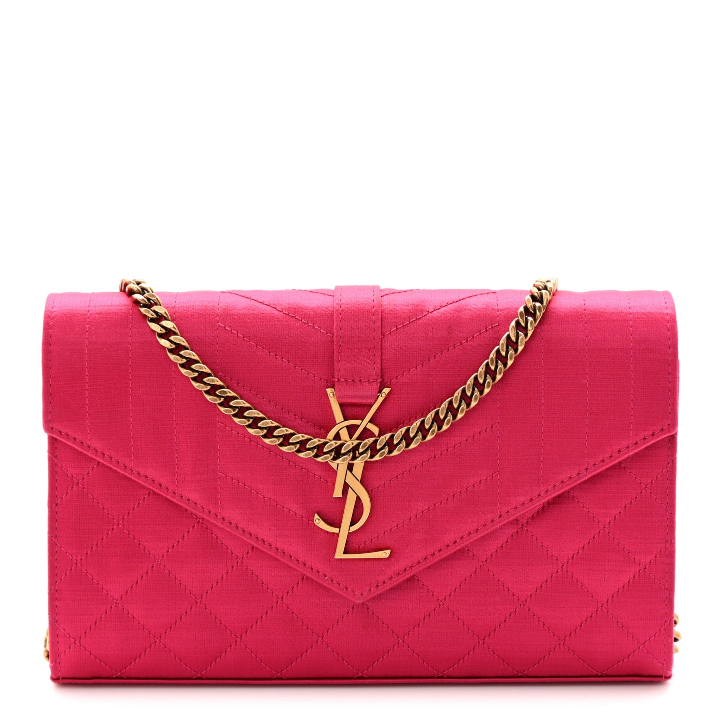 Satin Mixed Matelasse Triquilt Monogram Chain Wallet Guava