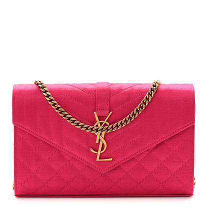 Saint Laurent Satin Mixed Matelasse Triquilt Monogram Chain Wallet Guava 1 of 10