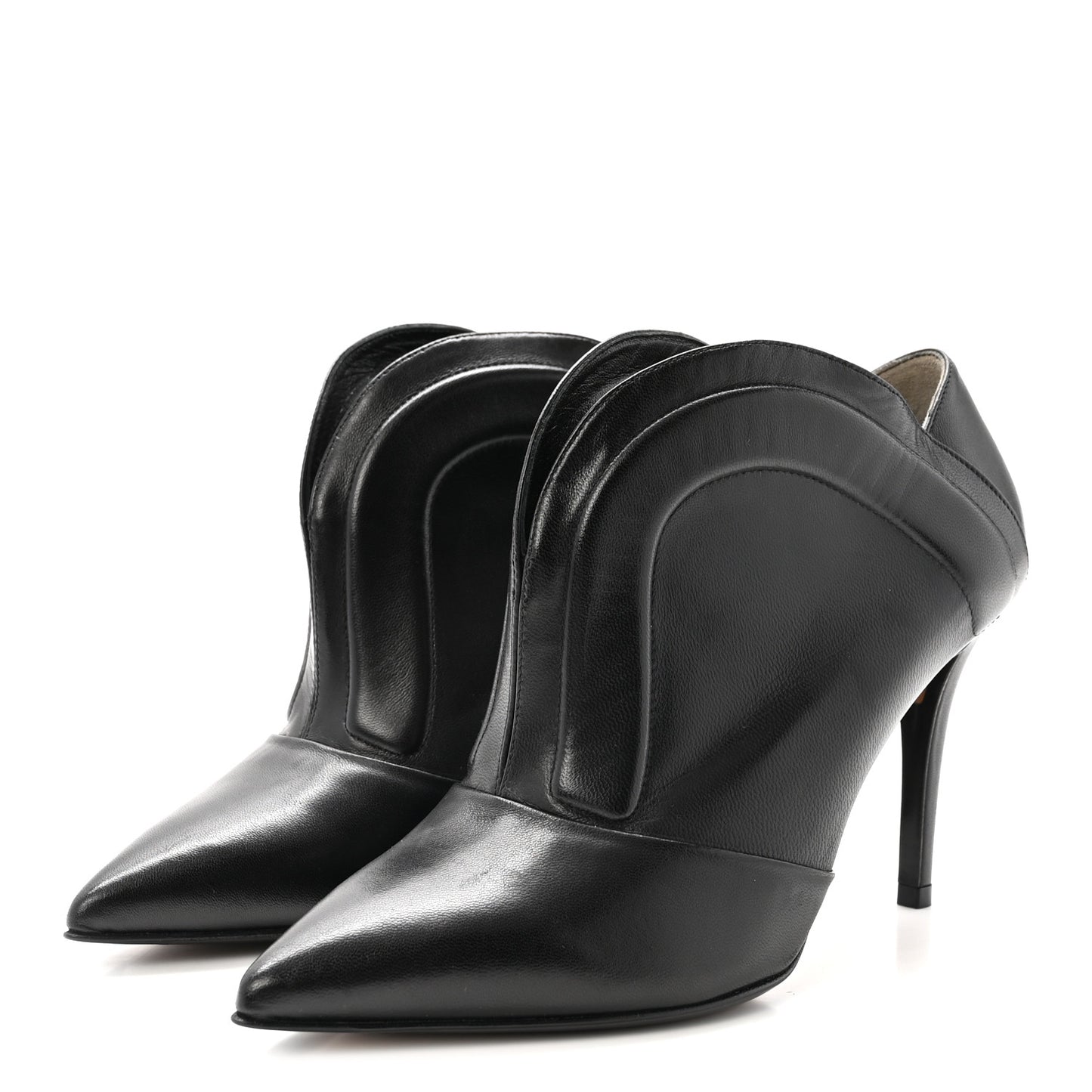 Vitello Nappa Cutout Western Ankle Boots 37 Black
