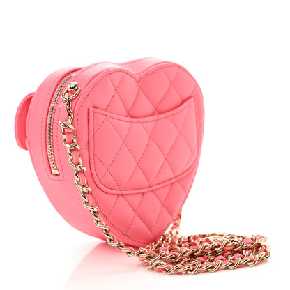 Chanel Lambskin Quilted CC In Love Heart Clutch With Chain Pink 3 of 11