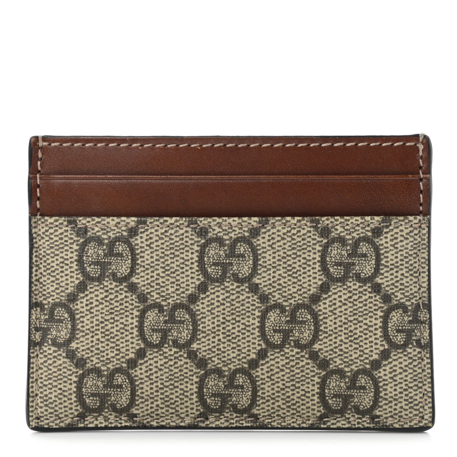 Gucci GG Supreme Monogram Calfskin Card Holder Beige Ebony Cuir 1 of 6