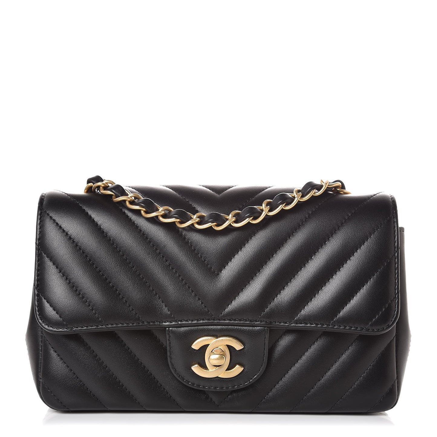 Lambskin Chevron Quilted Mini Rectangular Flap Black
