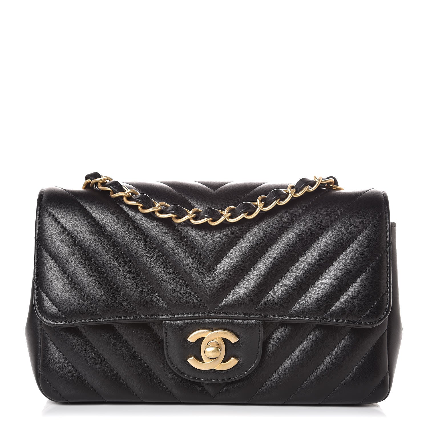 Chanel Lambskin Chevron Quilted Mini Rectangular Flap Black 1 of 10