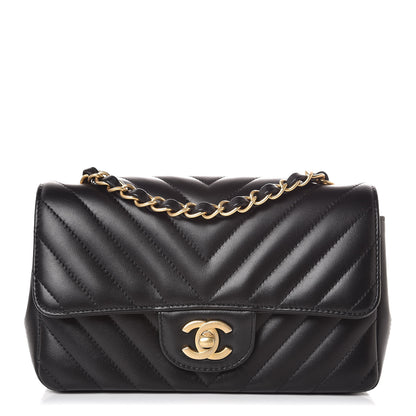 Chanel Lambskin Chevron Quilted Mini Rectangular Flap Black 1 of 10
