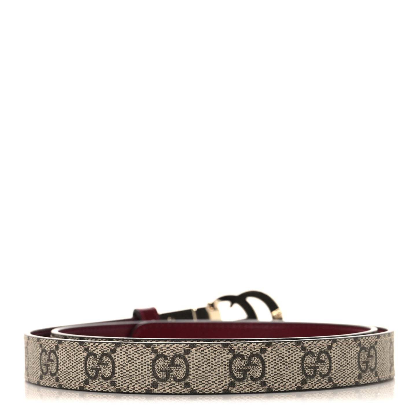GG Supreme Monogram Plutone Calfskin Double G Reversible 20mm Belt 85 34 Beige Rosso Ancora