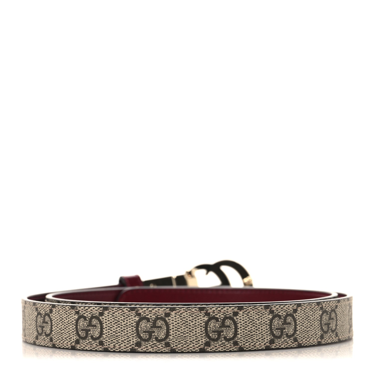 Gucci GG Supreme Monogram Plutone Calfskin Double G Reversible 20mm Belt 85 34 Beige Rosso Ancora 2 of 5