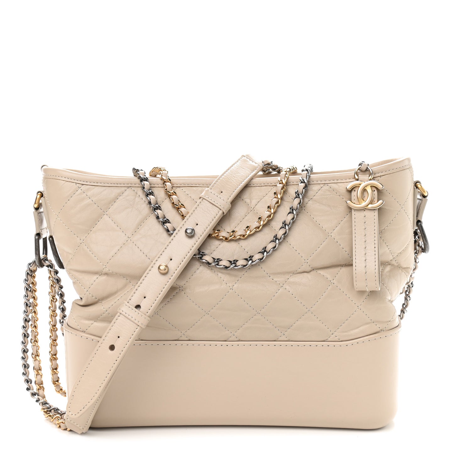 Aged Calfskin Quilted Medium Gabrielle Hobo Beige
