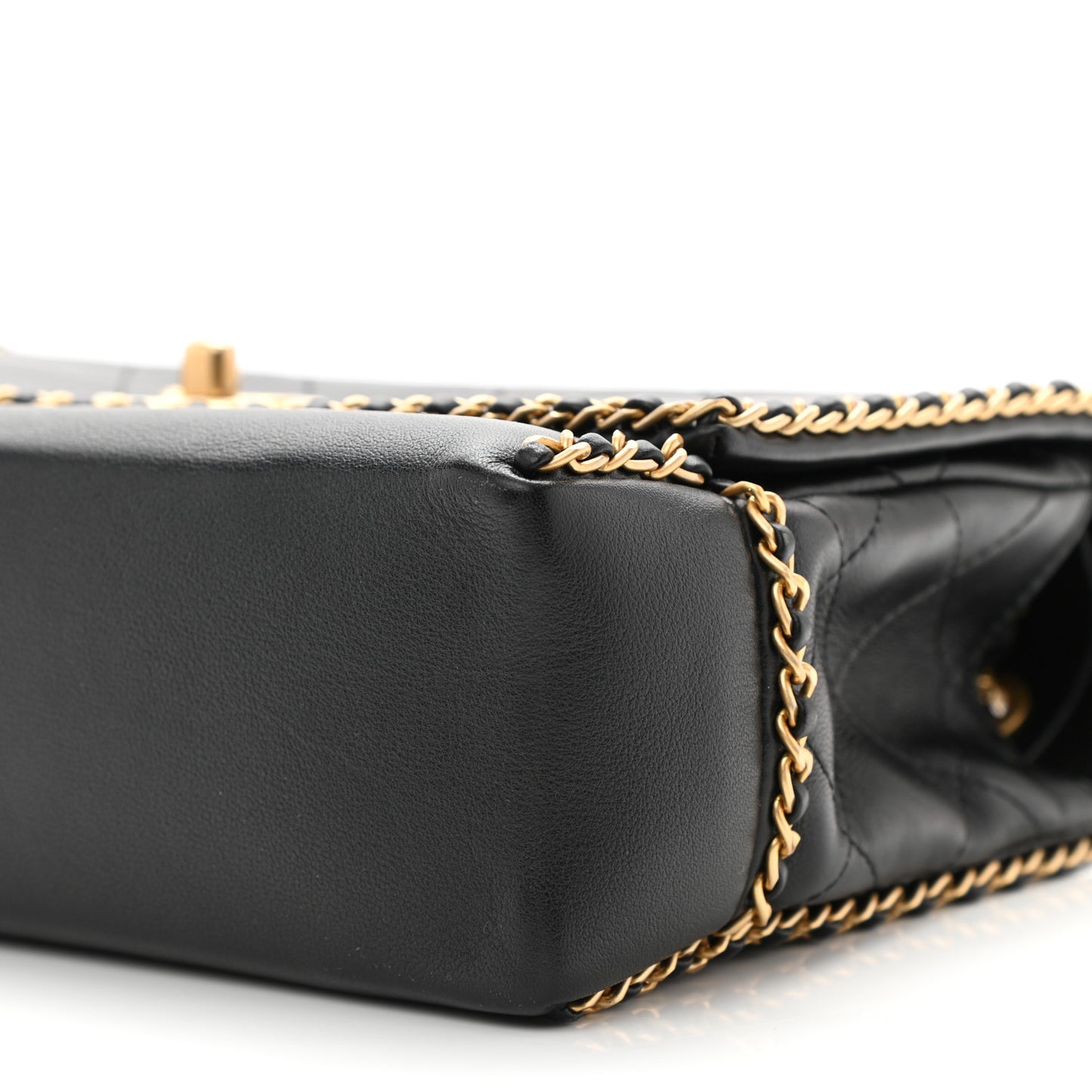 Calfskin Stitched Chain Flap Black