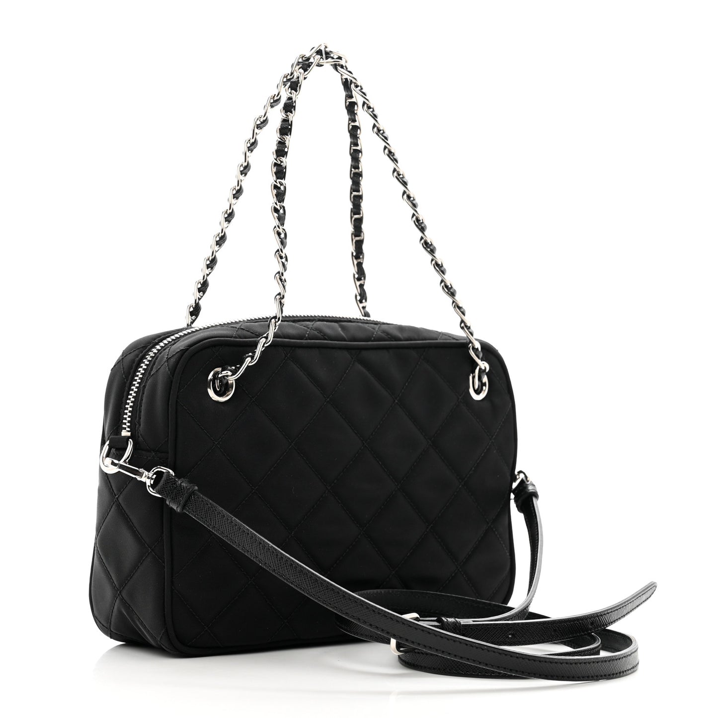 Nylon Tessuto Impuntu Quilted Bandoliera Crossbody Bag Black