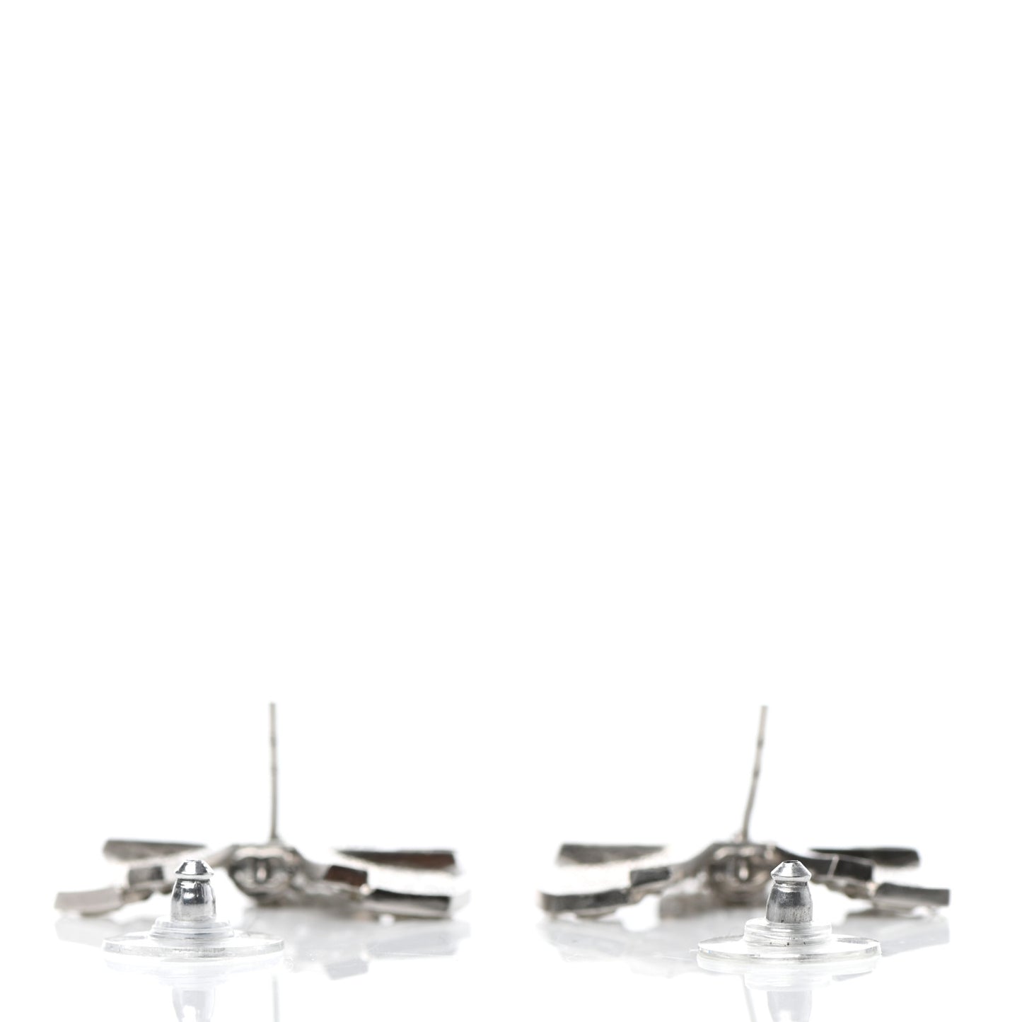 Crystal CC Bow Dangle Earrings Silver
