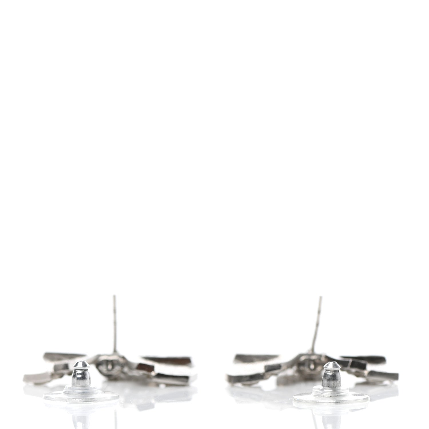 Chanel Crystal CC Bow Dangle Earrings Silver 3 of 4