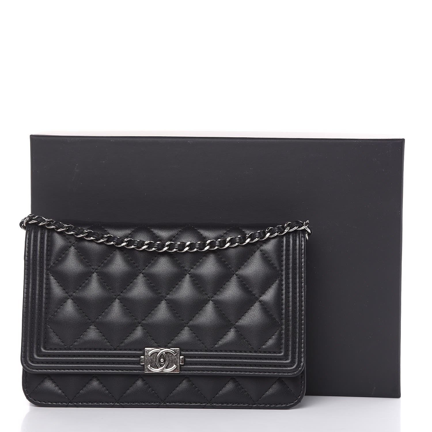Chanel Lambskin Quilted Boy Wallet On Chain WOC Black 11 of 11