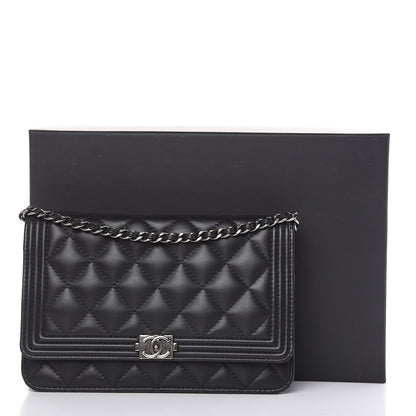 Chanel Lambskin Quilted Boy Wallet On Chain WOC Black 11 of 11