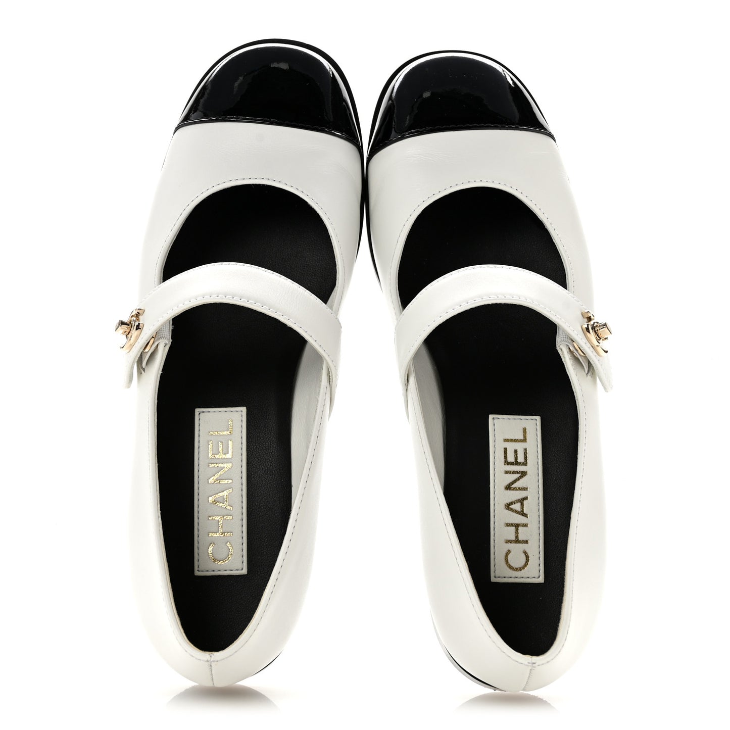 Calfskin Patent Mary Janes Flats 37.5 White Black