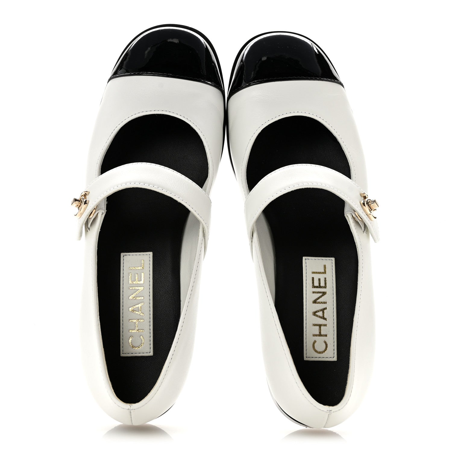 Chanel Calfskin Patent Mary Janes Flats 37.5 White Black 2 of 11