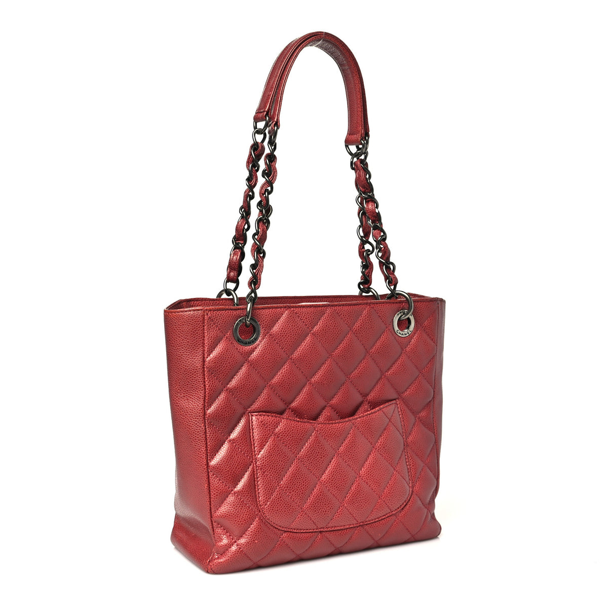 Chanel Caviar Quilted Petit Shopping Tote PST Red 2 of 10