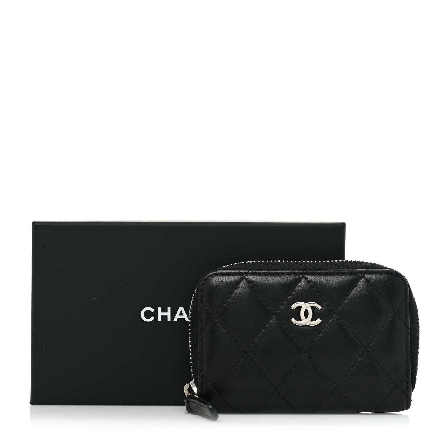 Chanel Lambskin Quilted Zip Coin Purse Black 14 of 14