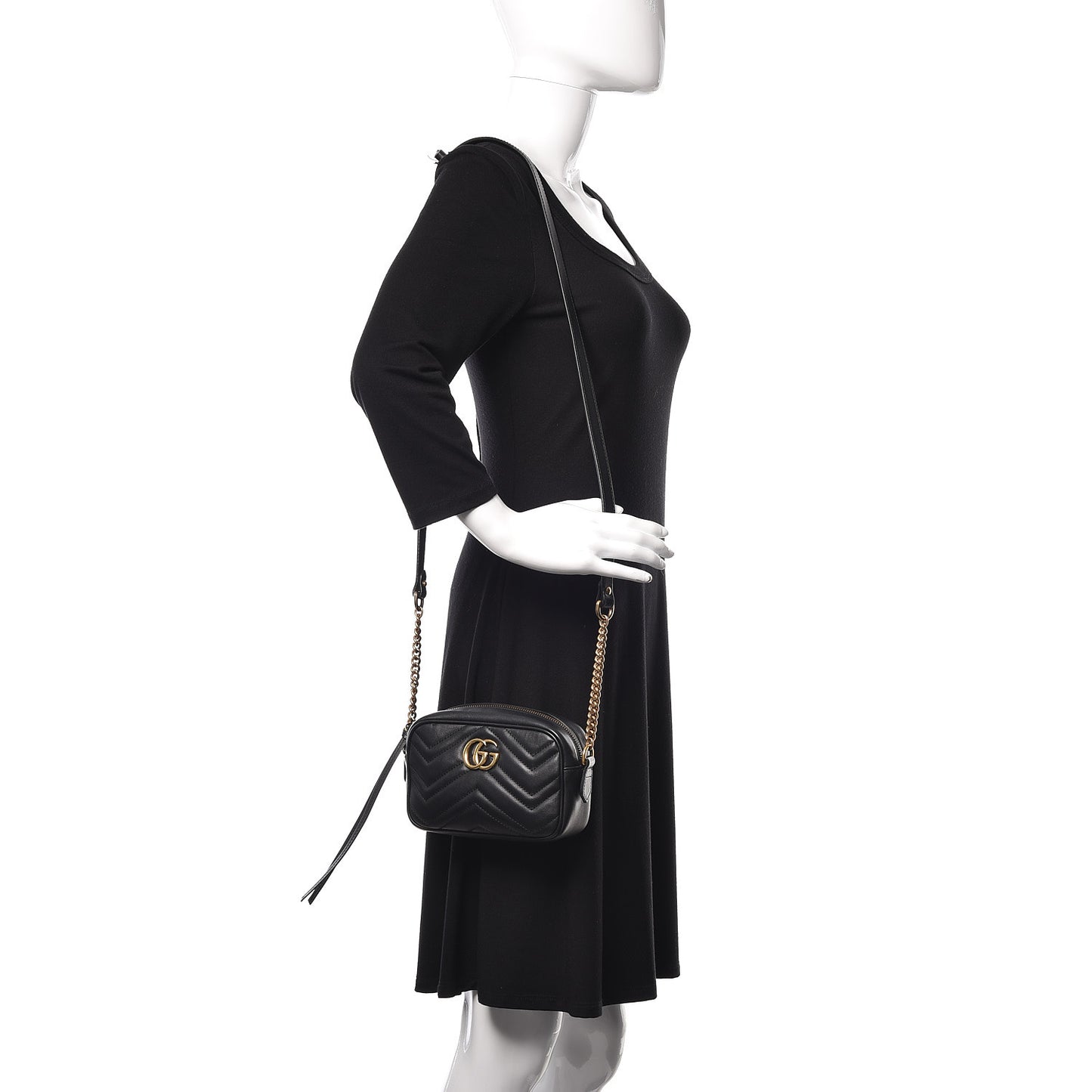 Calfskin Matelasse Mini GG Marmont Chain Shoulder Bag Black
