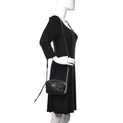 Gucci Calfskin Matelasse Mini GG Marmont Chain Shoulder Bag Black 2 of 10
