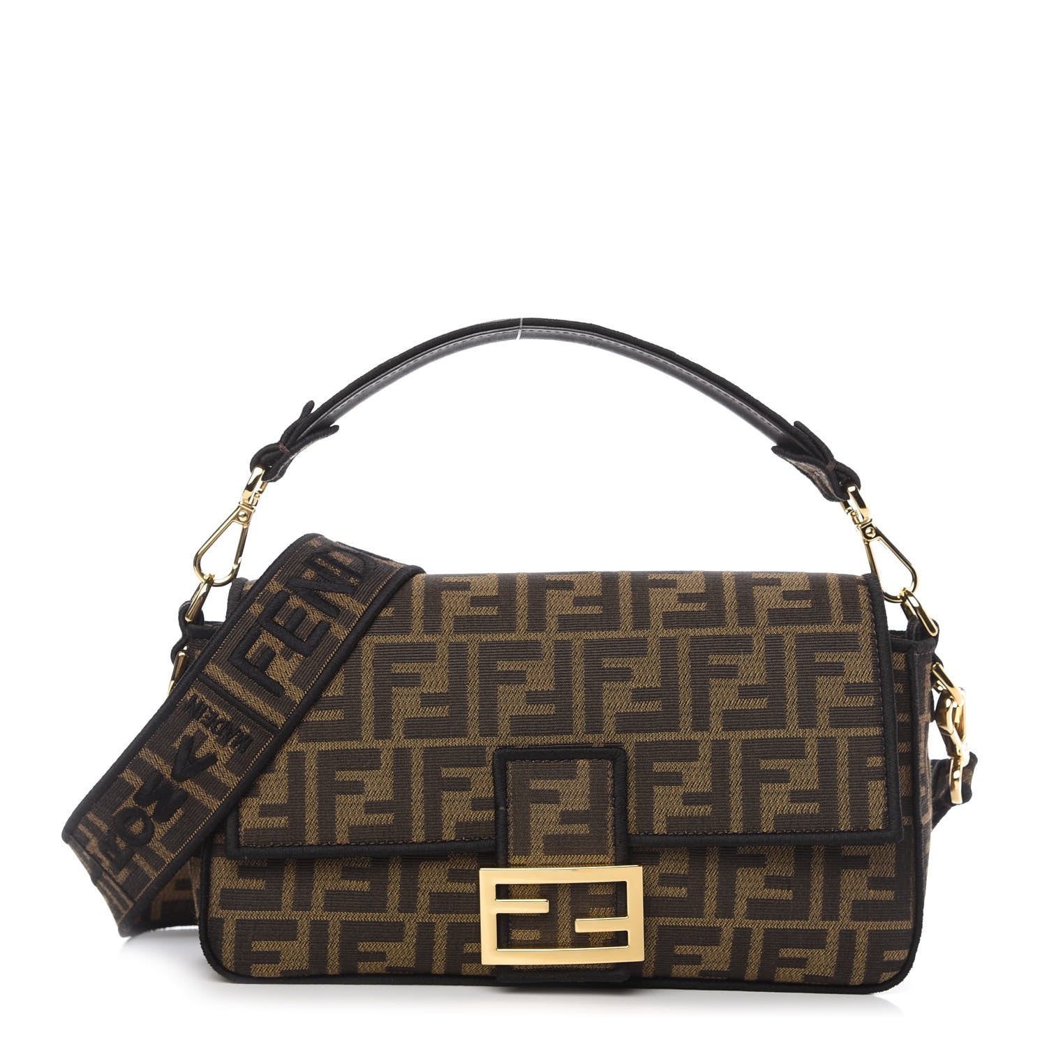 Fendi Fabric Jacquard FF 1974 Medium Baguette Tobacco Moro Black 1 of 10