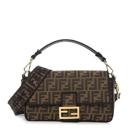 Fendi Fabric Jacquard FF 1974 Medium Baguette Tobacco Moro Black 1 of 10