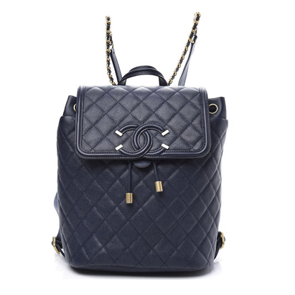 Chanel Caviar Quilted Filigree Backpack Navy 1 of 10