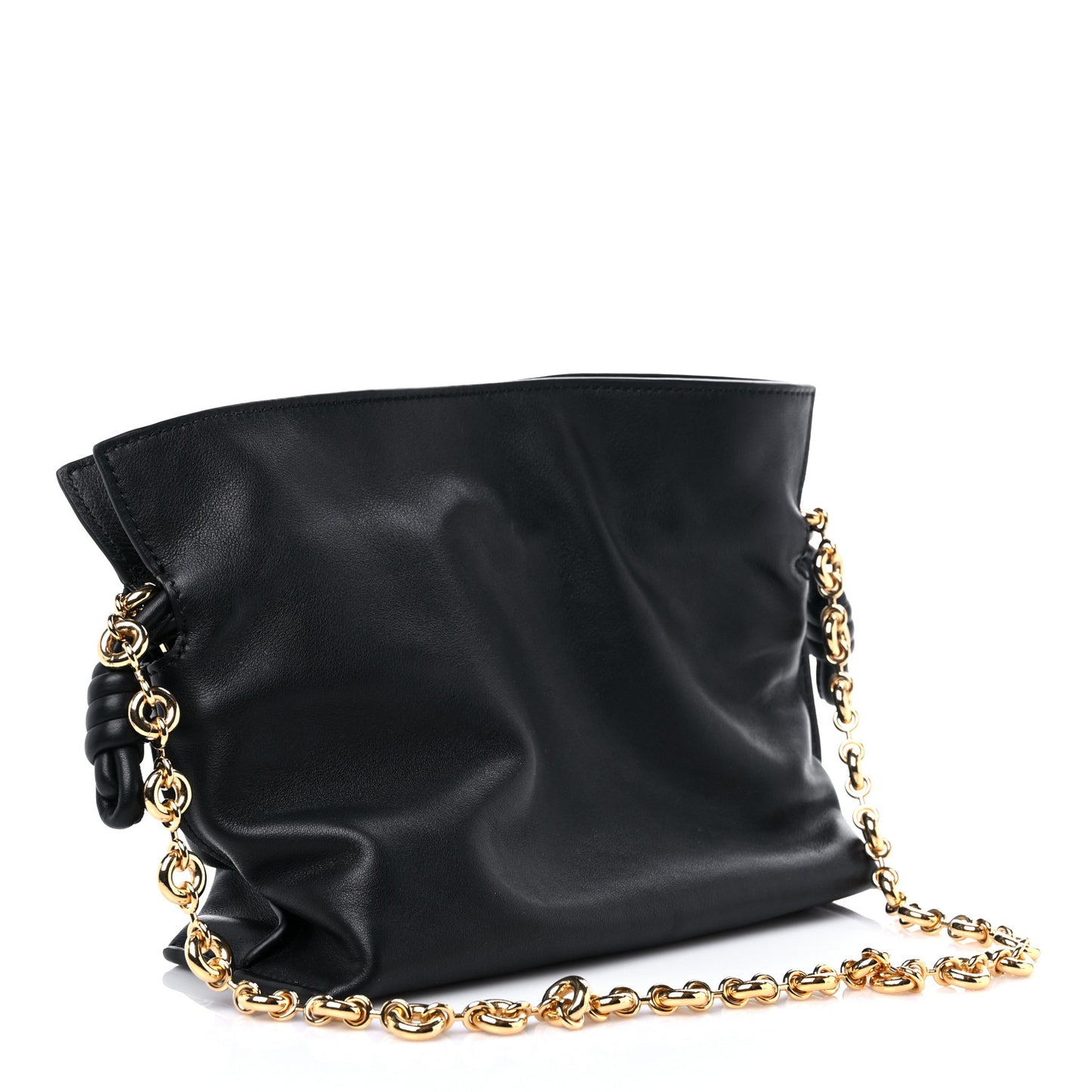 Nappa Calfskin Mini Flamenco Knot Clutch With Chain Black
