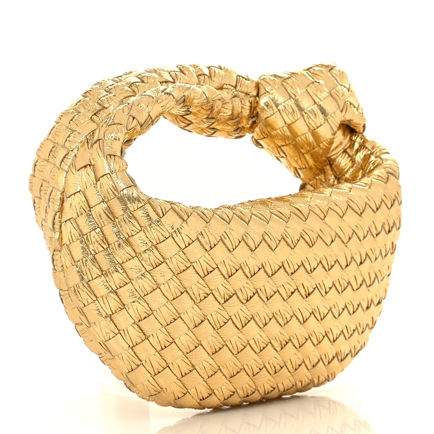 Laminated Calfskin Pressed Intreccio Mini Jodie Gold