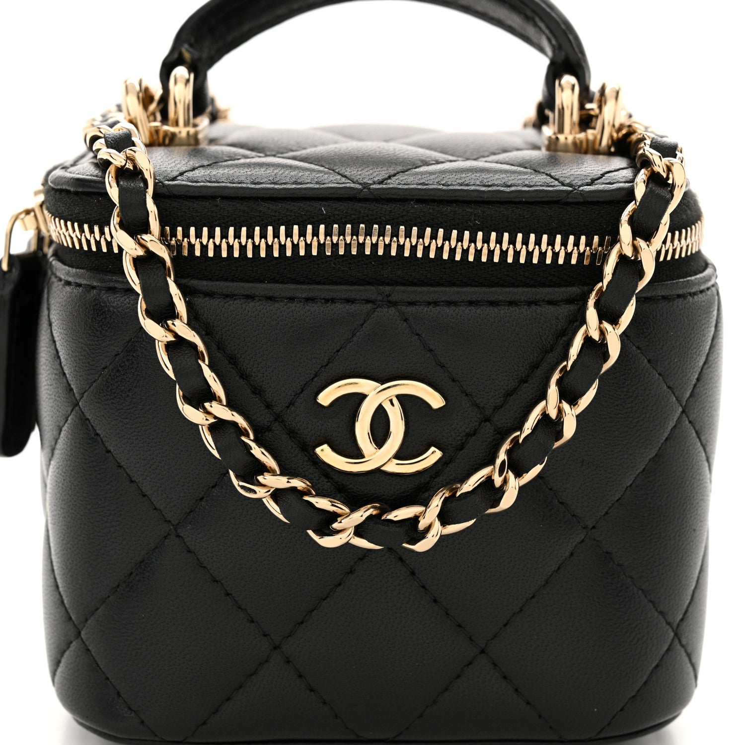 Chanel Lambskin Quilted Top Handle Mini Vanity Case With Chain Black 8 of 12