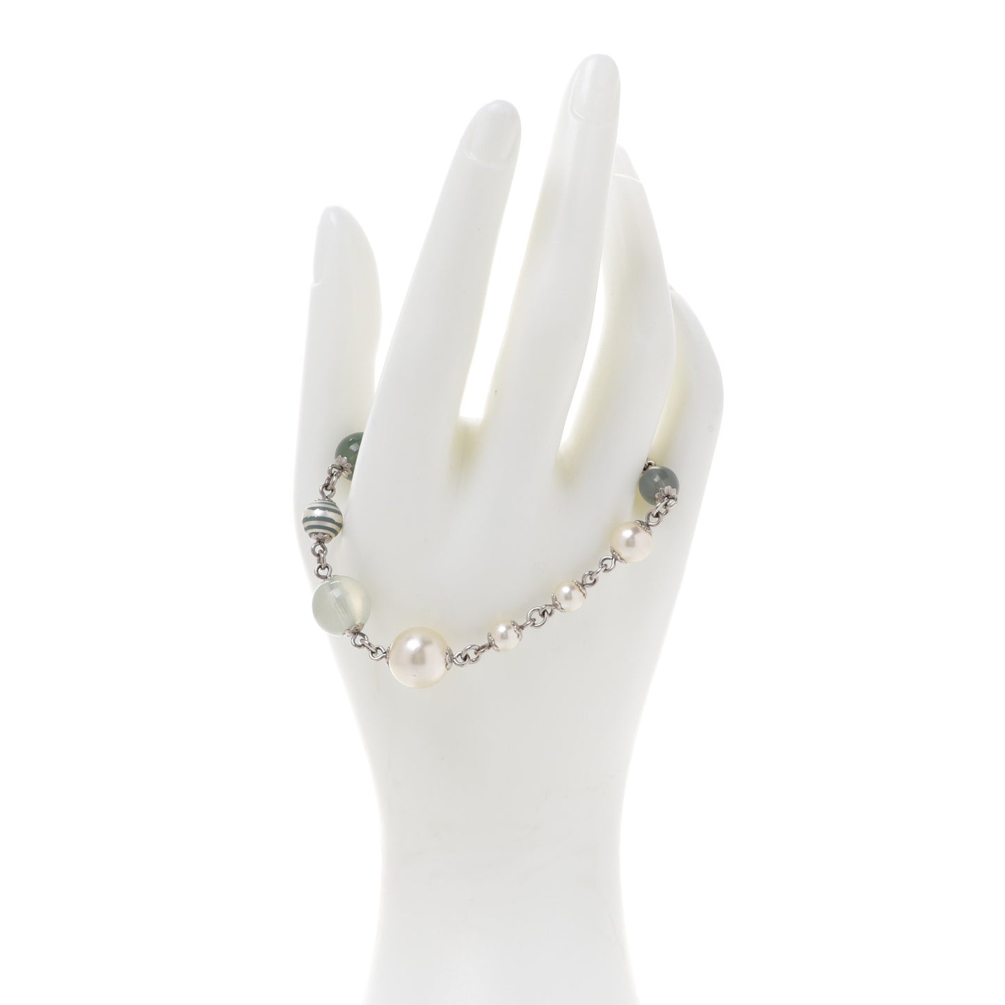 Enamel Pearl CC Bracelet Silver