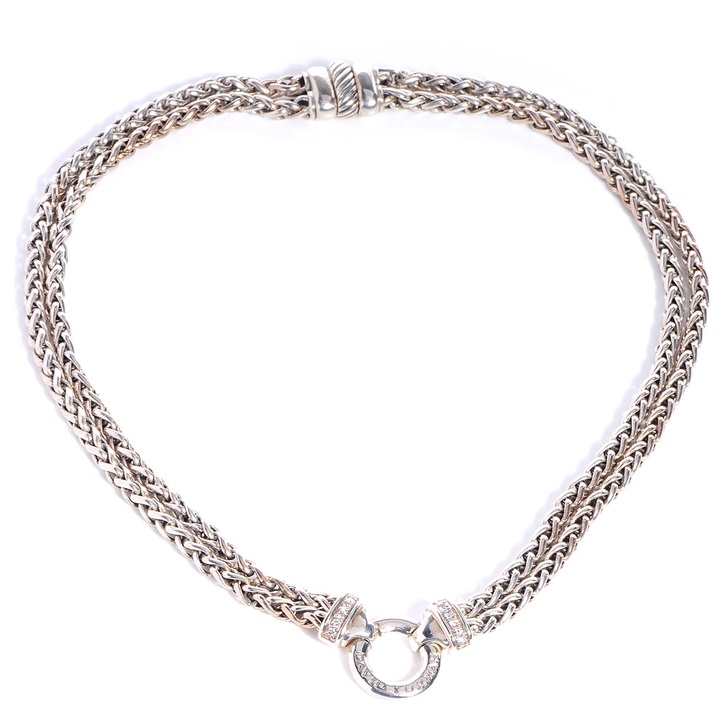 Sterling Silver Pave Diamond Double Wheat Chain Necklace