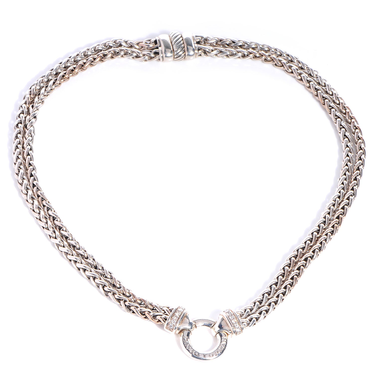 David Yurman Sterling Silver Pave Diamond Double Wheat Chain Necklace 3 of 6