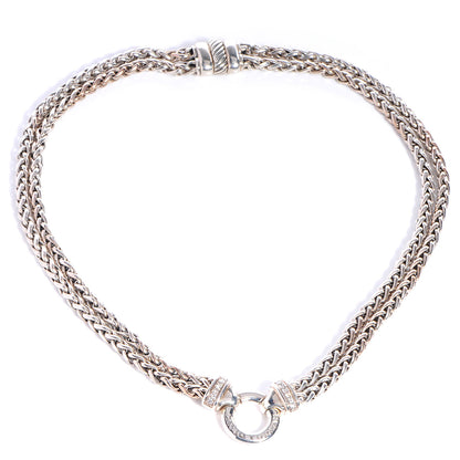 David Yurman Sterling Silver Pave Diamond Double Wheat Chain Necklace 3 of 6