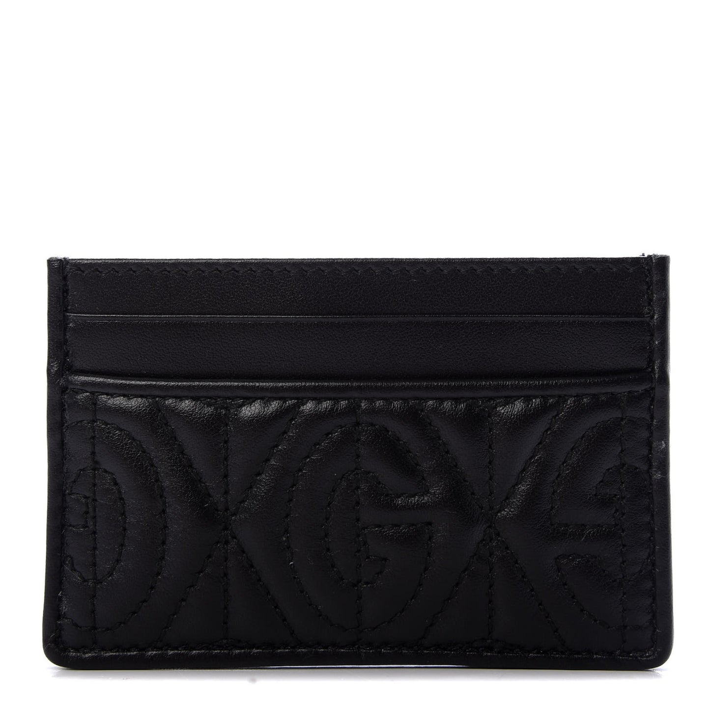 Calfskin G Rhombus Quilted Card Holder Black