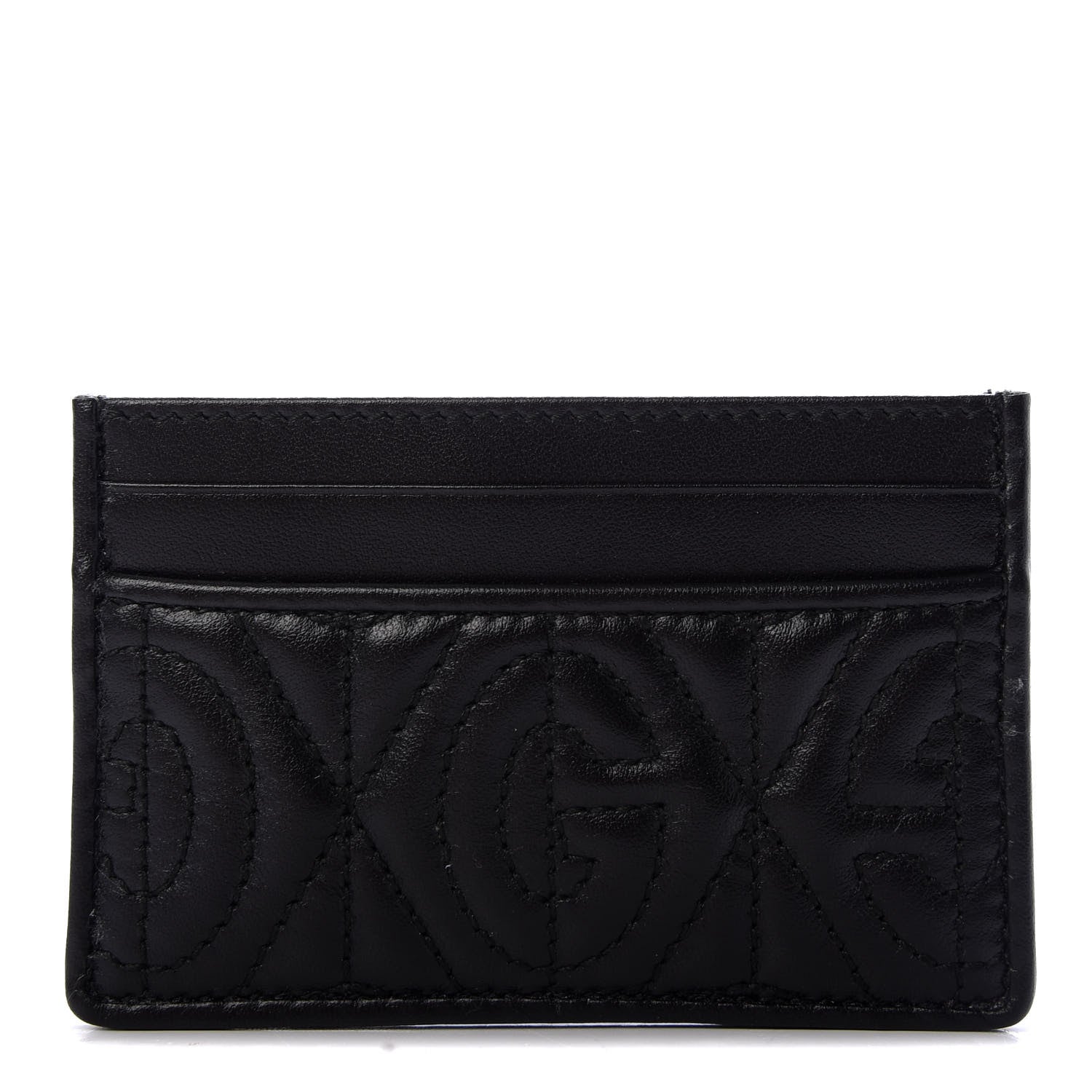 Gucci Calfskin G Rhombus Quilted Card Holder Black 1 of 8