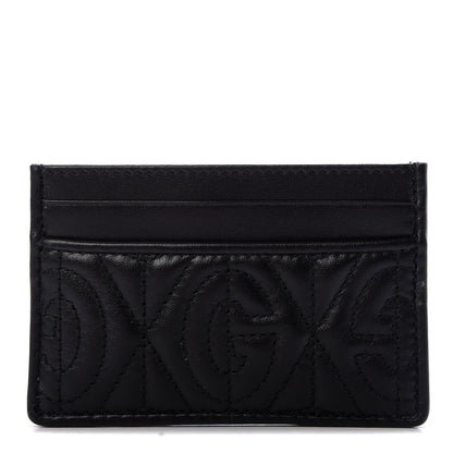 Gucci Calfskin G Rhombus Quilted Card Holder Black 1 of 8