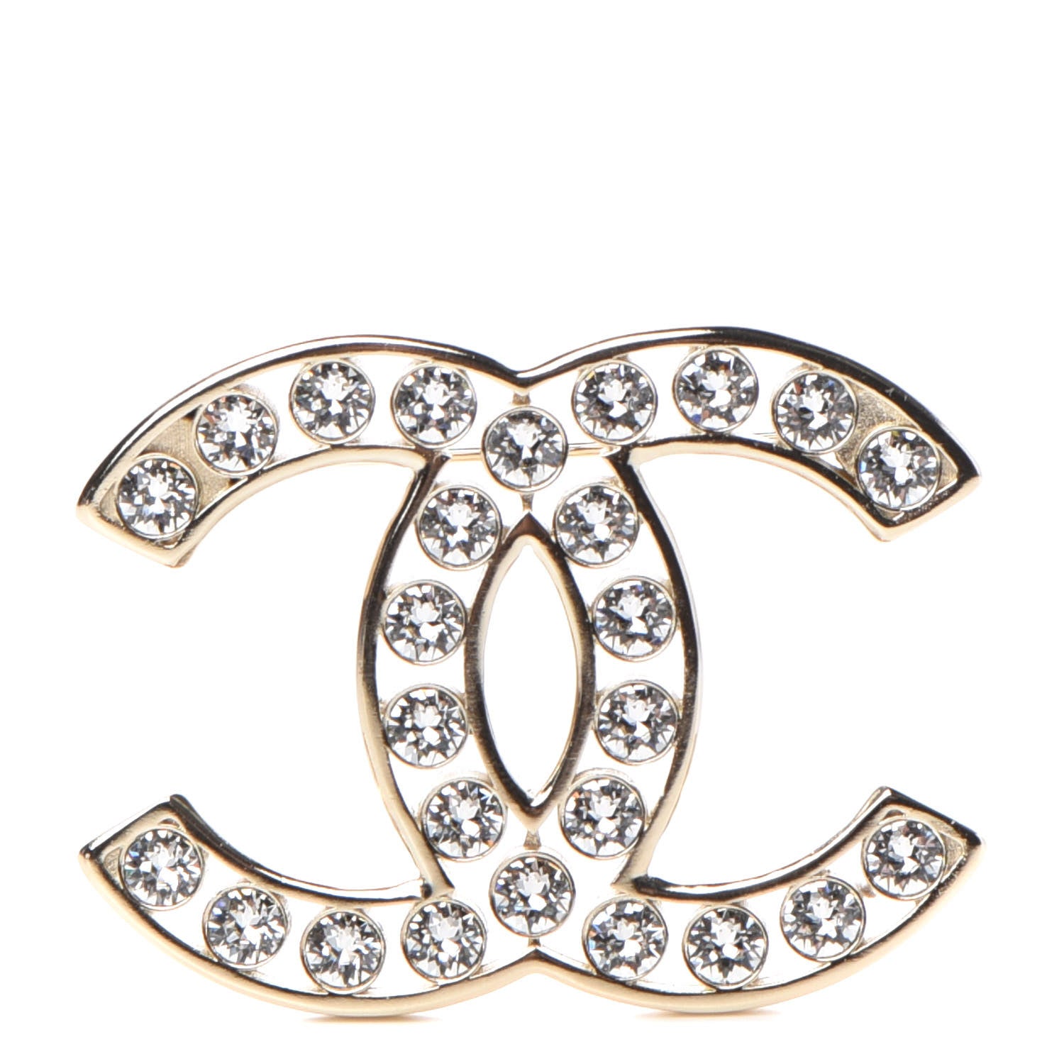 Chanel Crystal CC Brooch Light Gold 1 of 4