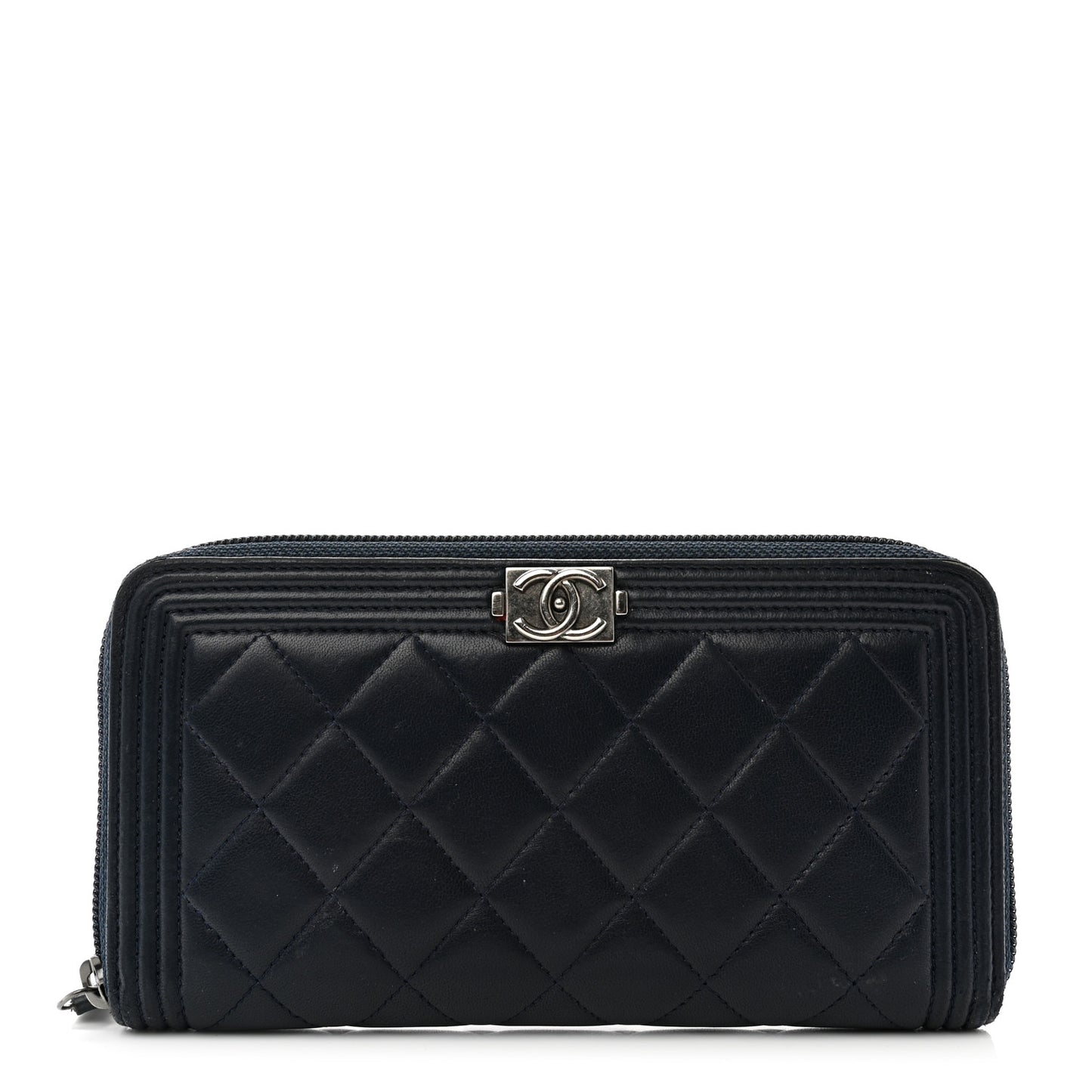 Lambskin Quilted Boy Zip Around Wallet Navy