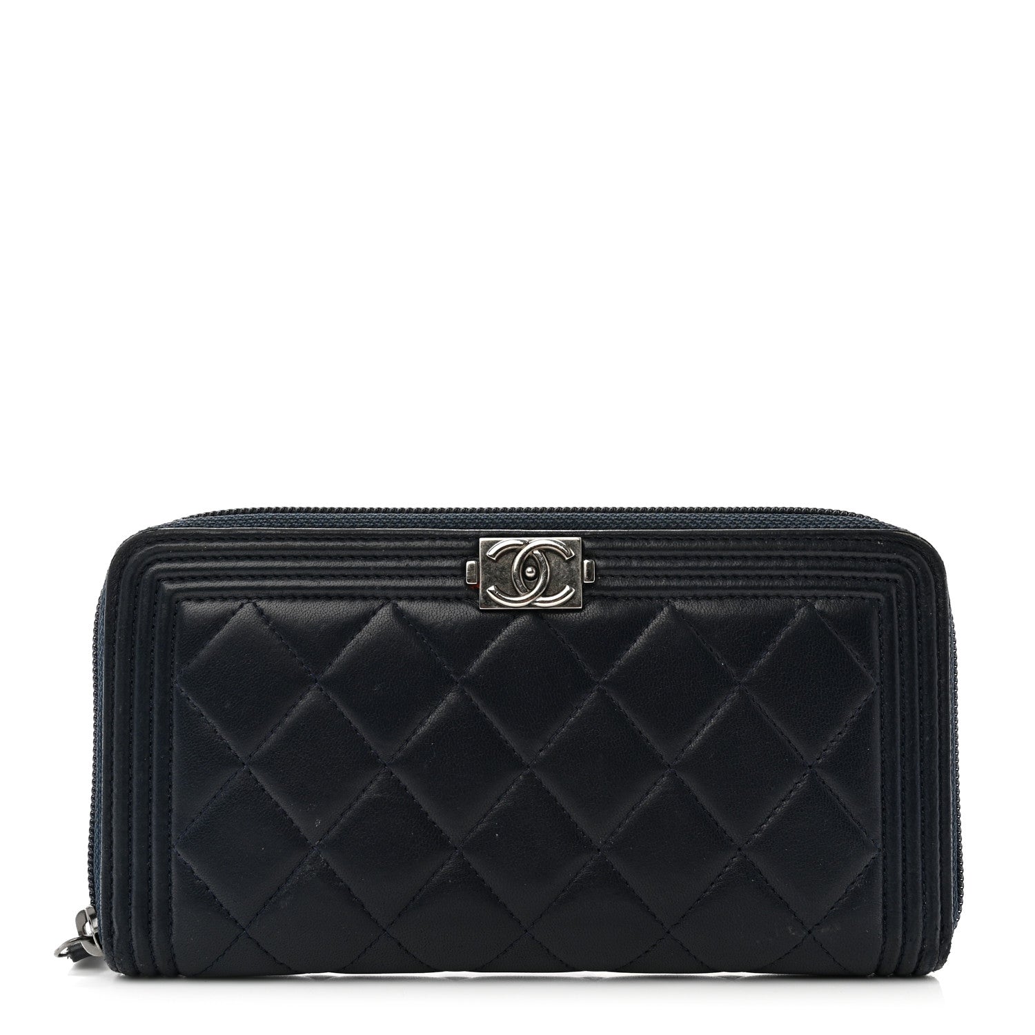 Chanel Lambskin Quilted Boy Zip Around Wallet Navy 1 of 9