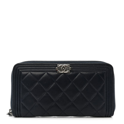 Chanel Lambskin Quilted Boy Zip Around Wallet Navy 1 of 9