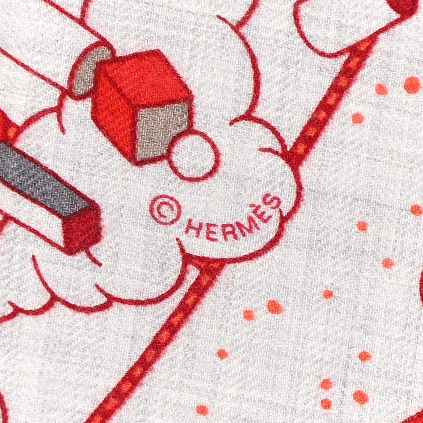 Cashmere Silk L'Epopee D'Hermes Shawl 140 Gris Chine Rouge Multicolor