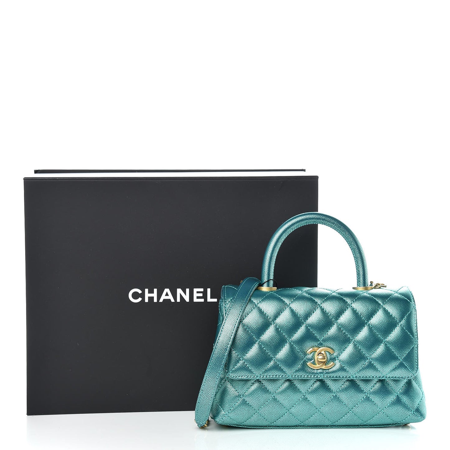 Metallic Caviar Quilted Mini Coco Handle Flap Blue