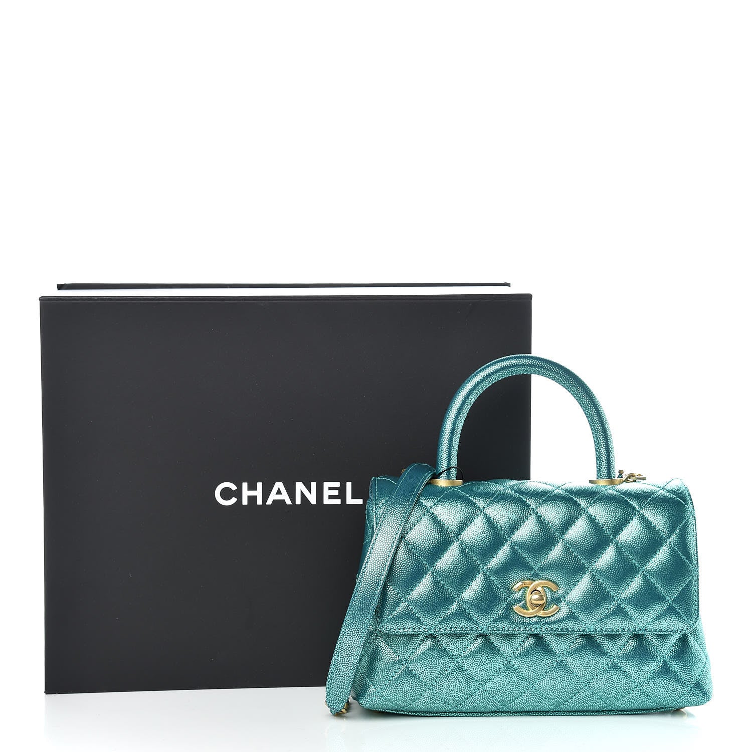 Chanel Metallic Caviar Quilted Mini Coco Handle Flap Blue 11 of 11
