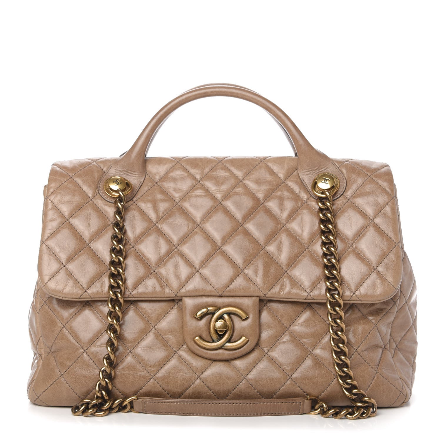 Chanel Glazed Calfskin Large Castle Rock Flap Dark Beige 1 of 10