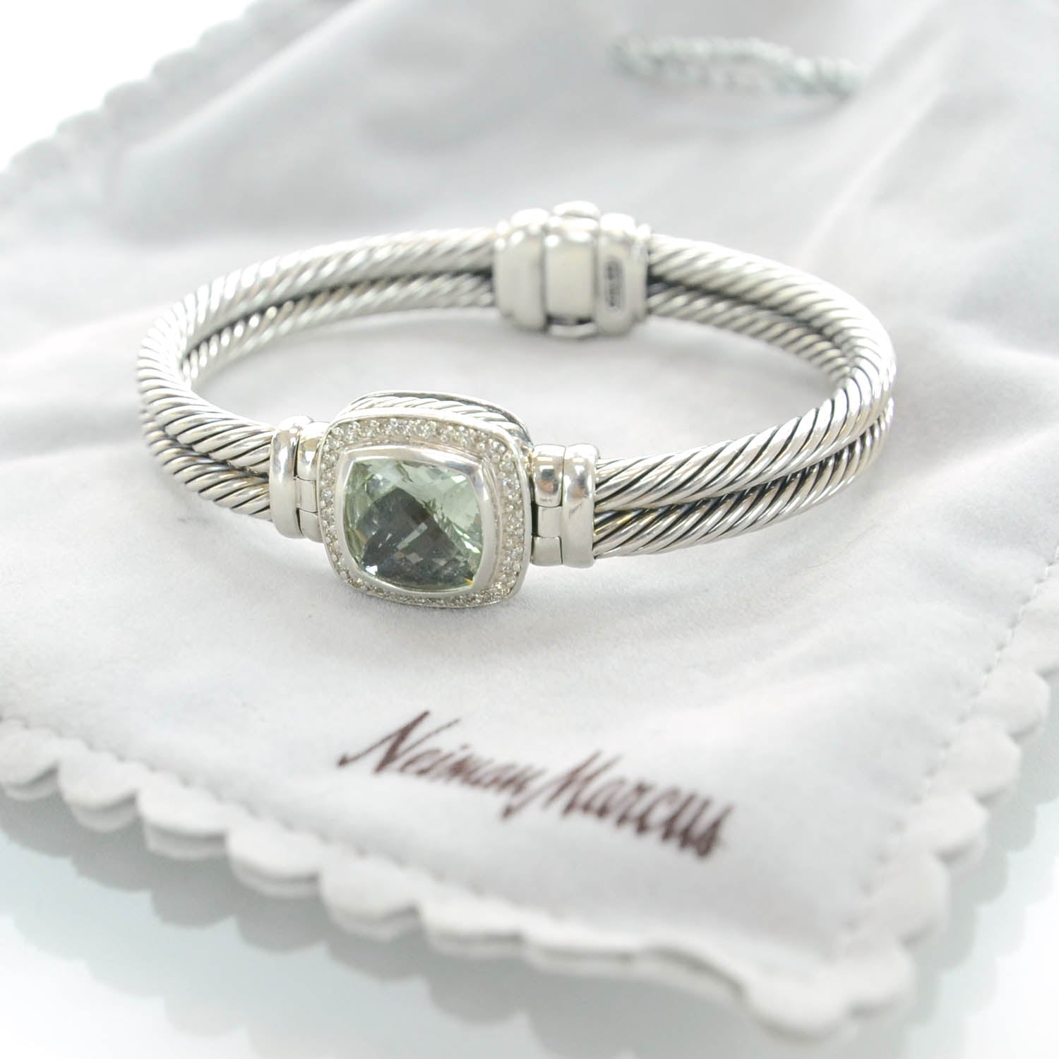 David Yurman Sterling Silver Diamond Prasiolite 10mm Albion Cable Bracelet 6 of 6